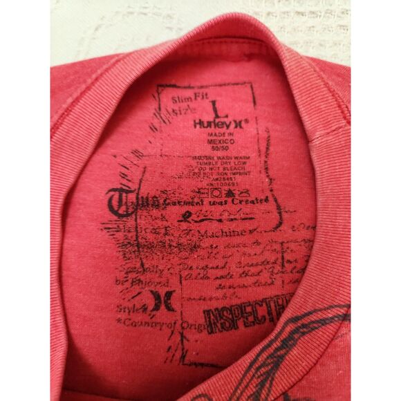 Hurley Red Graphic Tee Large Vintage Y2K Surf Skate Slim Fit Logo T Shirt - Picture 3 of 5